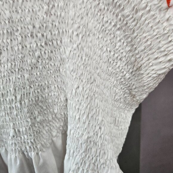 Smocked Sleeveless Tank Top Women White Ruffled Straps Button Open Back Closure - Picture 8 of 10